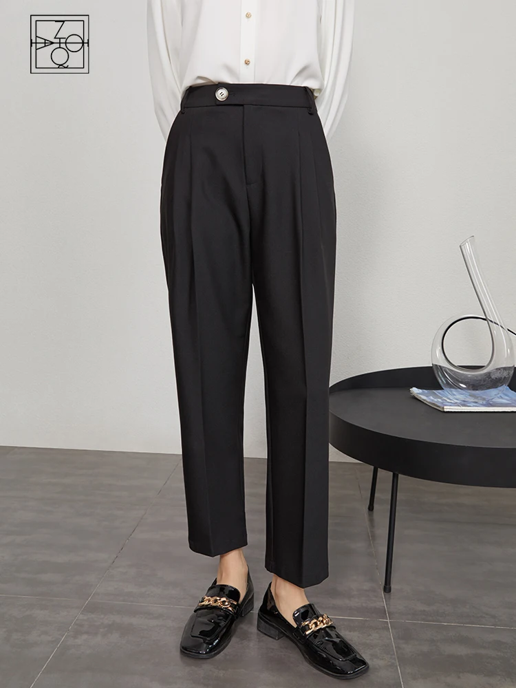 ZIQIAO Japanese Clothes Office Lady Suit Pants Women's Straight Loose High Waist Spring Smoke Pipe Pants Casual Trousers