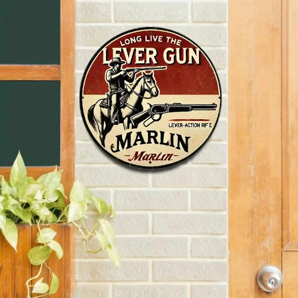 Marlin Rifle - Inspired Round Sign: Ideal for Room, Cafe, and Garage Decor, Adding a Festive Touch to Holiday Decorations