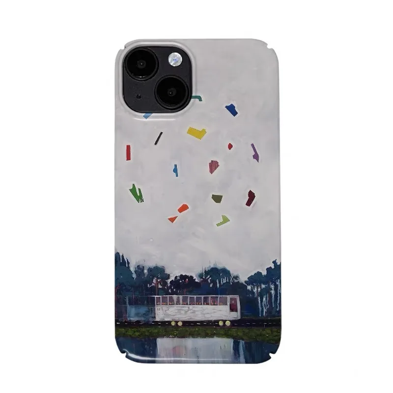 

Ins Korean Grey Graffiti Bus Phone Case for IPHONE 17 Air 16E 15 PROMAX 14 Plus 13 12 MINI 11 PRO 16Plus XR Acrylic Phone Cover