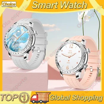 2024 New Fashion Women Bluetooth Call Smart Watch Diamond Band 1.30&quot; AMOLED 360*360 HD Screen Sports Ladies Smartwatch