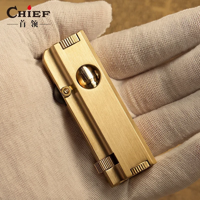 CHIEF-Vintage Brass Kerosene Lighter for Men, Veteran, Heavy Duty Slot, Cigarette Accessory, Smoking Gift, Classic Collection