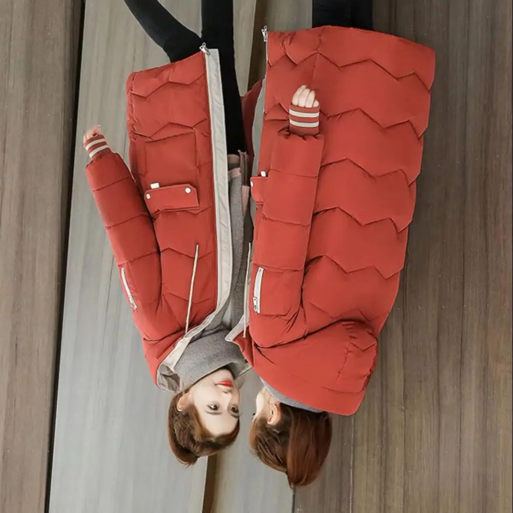 

2026 женские парки в рубчик с манжетами на молнии и капюшоном, женское пальто с хлопковой подкладкой, сохраняющее тепло, пальто средней длины с завязками и свободными карманами, куртка