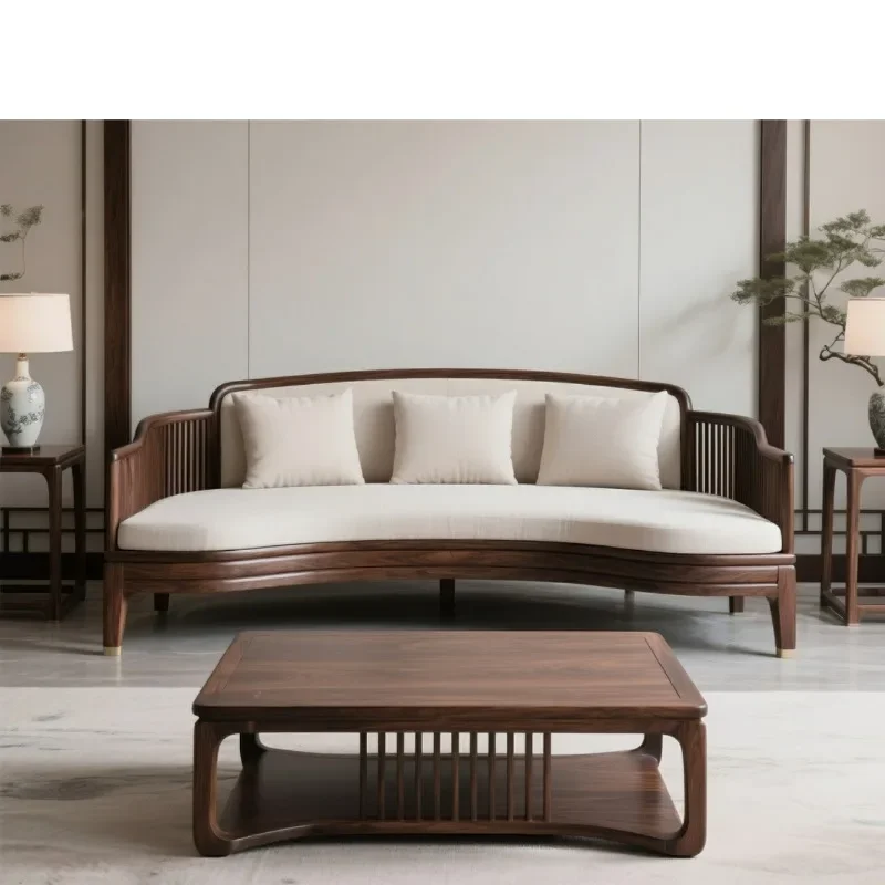 

Диван из массива североамериканского черного ореха, новый, в китайском стиле дзен, большой, напольный, для гостиной, прямой, тканевый.