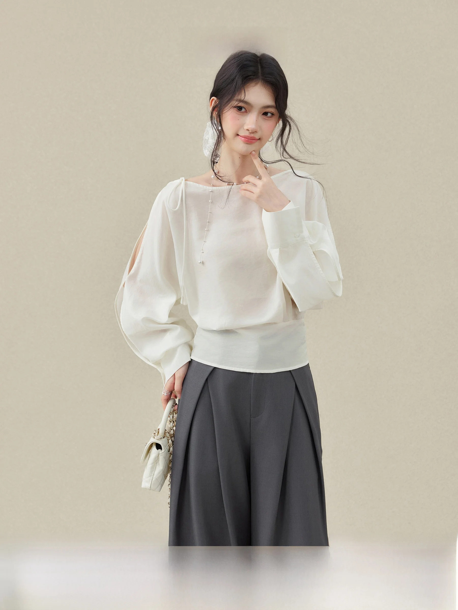 

Elegant Long Sleeve Kimono Shirt Women's Fashion Sensation Design Sensitivity Wide Leg Pants Casual Style Skin-friendly Breat...