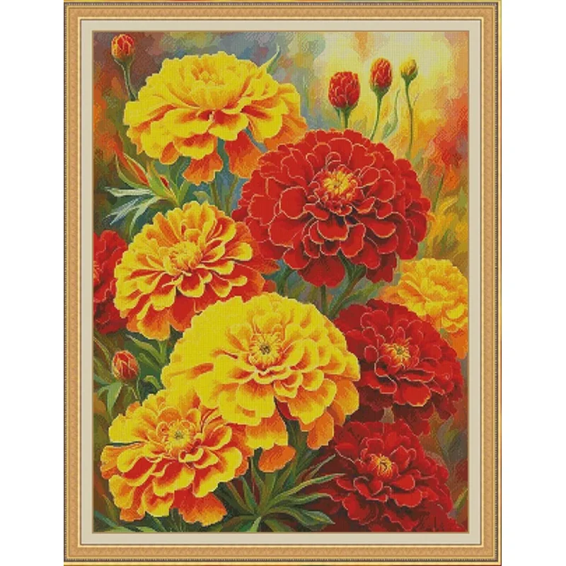 ZZ5188 - Marigold 14CT 16CT 18CT Stamped Cross Stitch DIY Set Pattern Kit  Needlework Embroidery 111 Colors