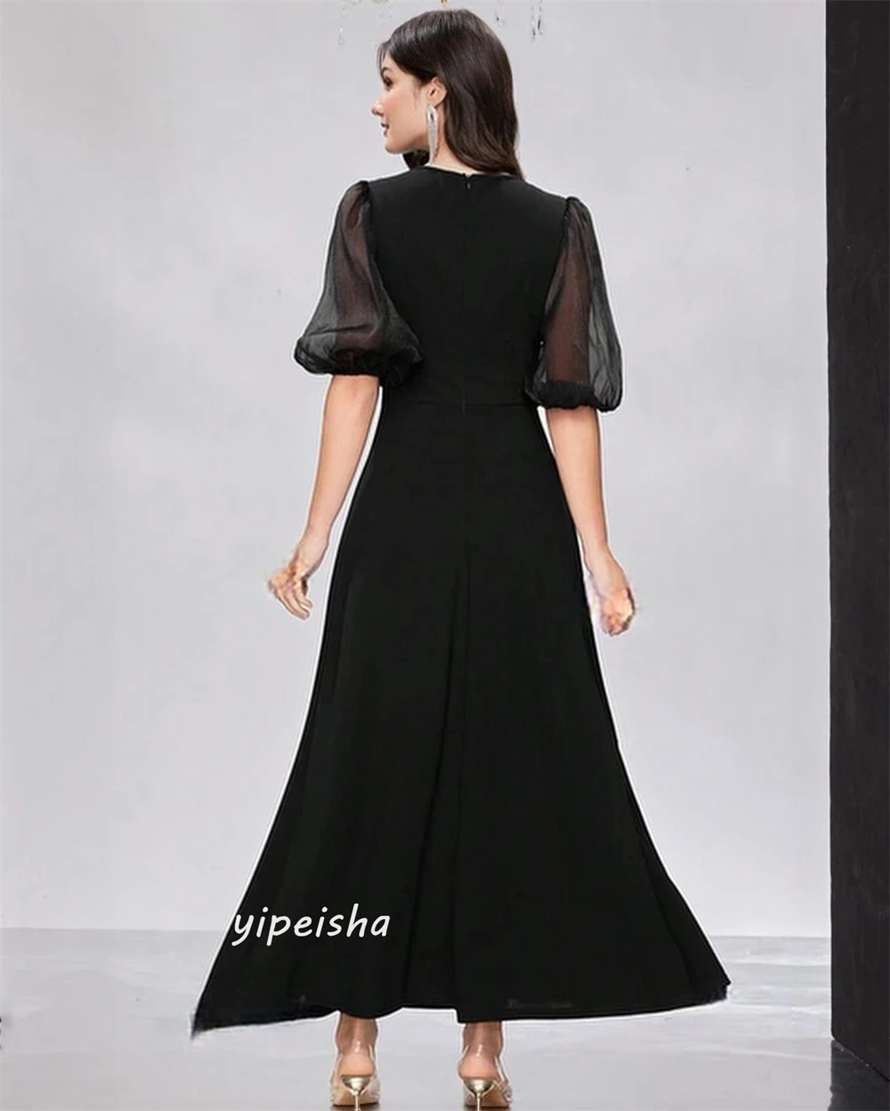 Jiayigong Jersey Pearl Ruched Clubbing A-line V-neck Bespoke Occasion Gown Midi Dresses