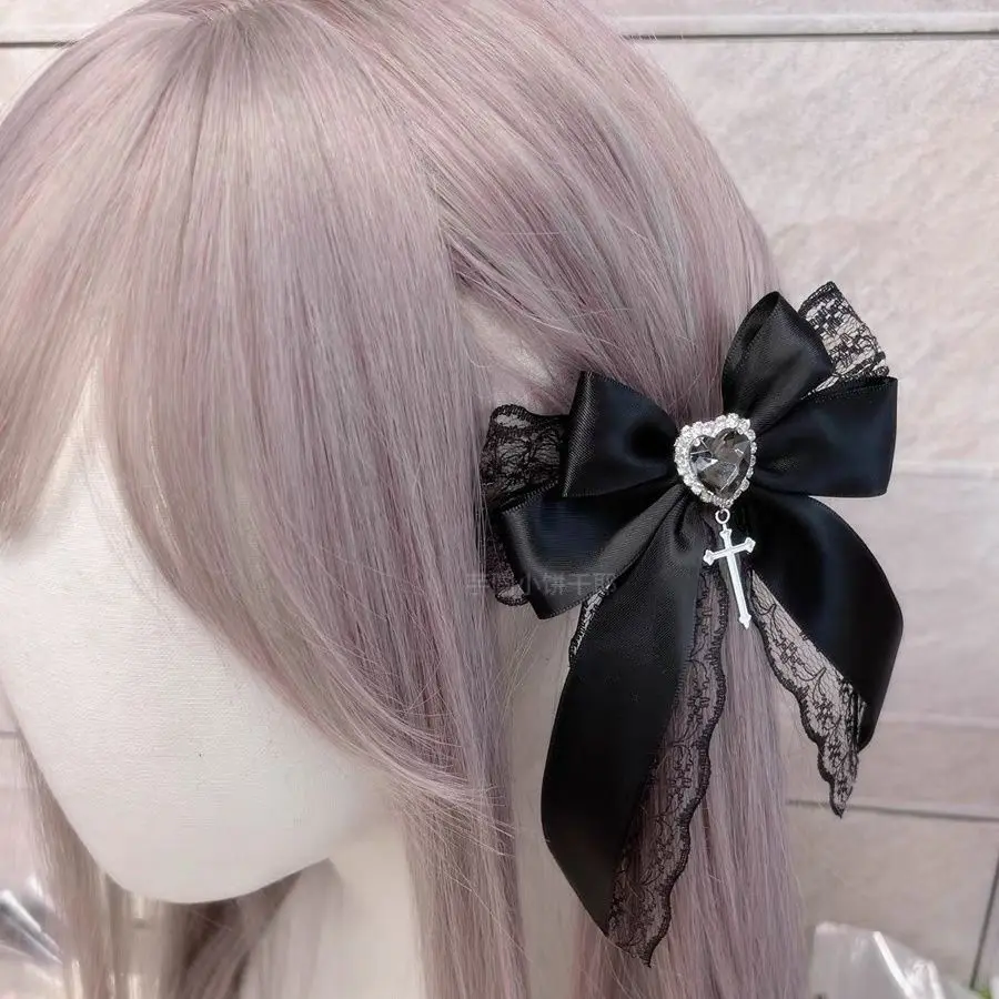 Japanische Mine Knospe Massen produktions linie Bogen Haarnadel Liebe Lolita Spitze Strass Haars pangen zwei dimensionale Spitze Haarschmuck