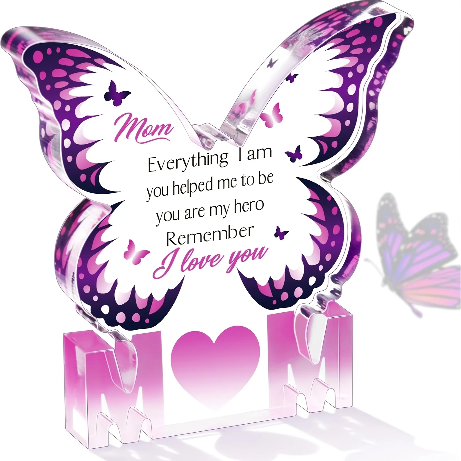 Gifts for Mom Birthday Gifts for Mom from Daughter Son Delicate Butterfly-Shaped Purple Acrylic Plaque Mom Present Thanksgiving