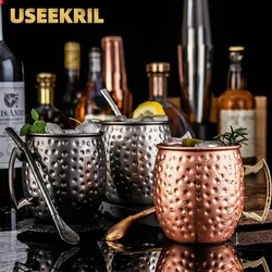 1Pc 550ml Moscow Mule Copper Mug Metal Mugs Cup Stainless Steel Beer Wine Mug Coffee Cups Drinkware Bar Accessories