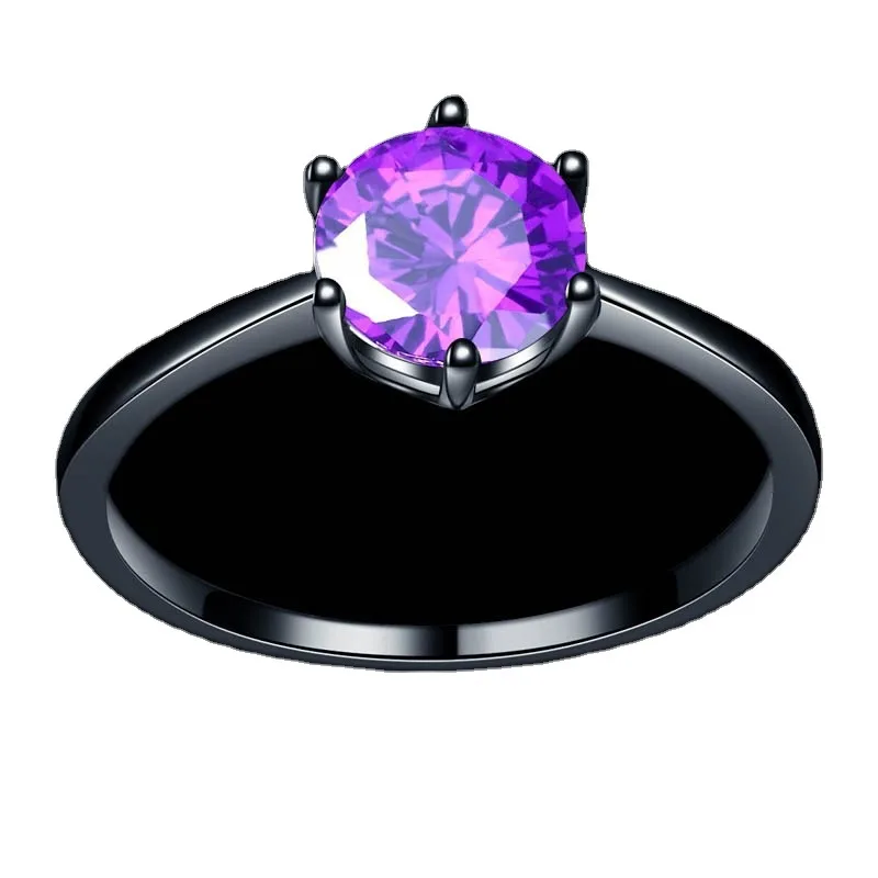 S925 Sterling Silver Ring Hot Sale Classic Six-claw Ring with Colorful Green Purple Red Black Gold Ring