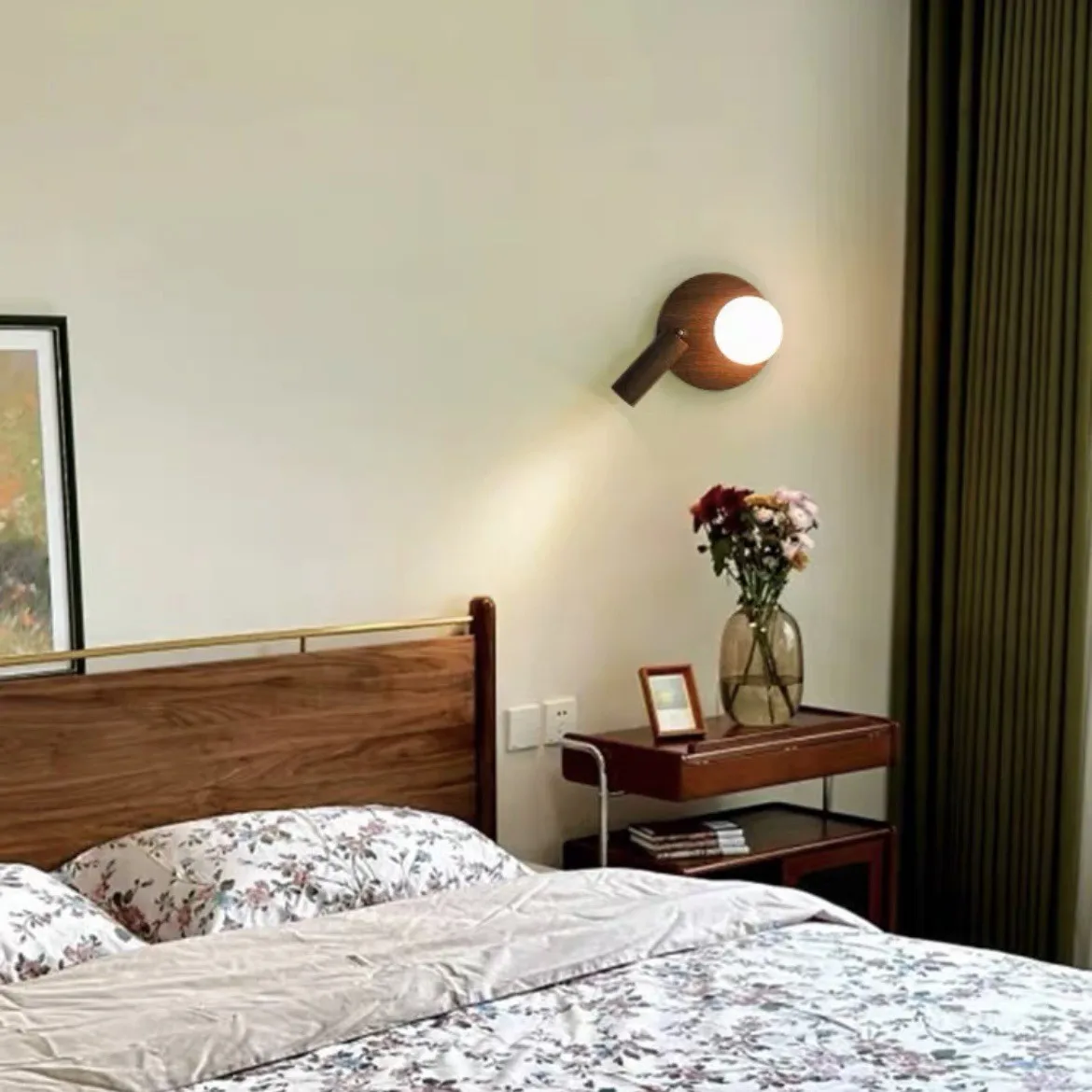 Walnut Pattern Retro Adjustable Angle Spotlight Bedroom Living Room Aisle Background Wall Light Medieval Bedside Wall Lamp