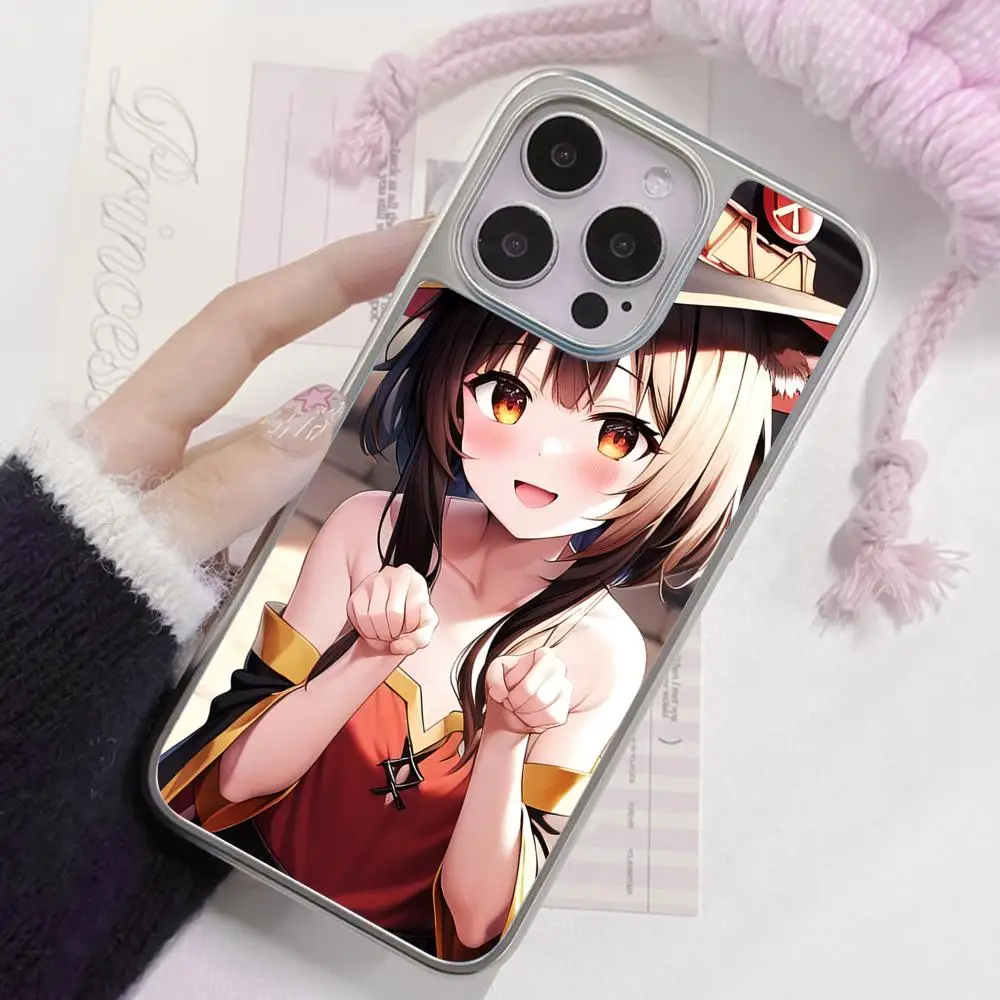 

Чехол для мобильного телефона Konosuba Megumin для iPhone 17, 16, 15, 14, 13, 12, 11 Air Pro Max Plus, серебряное покрытие, красочный чехол, роскошный
