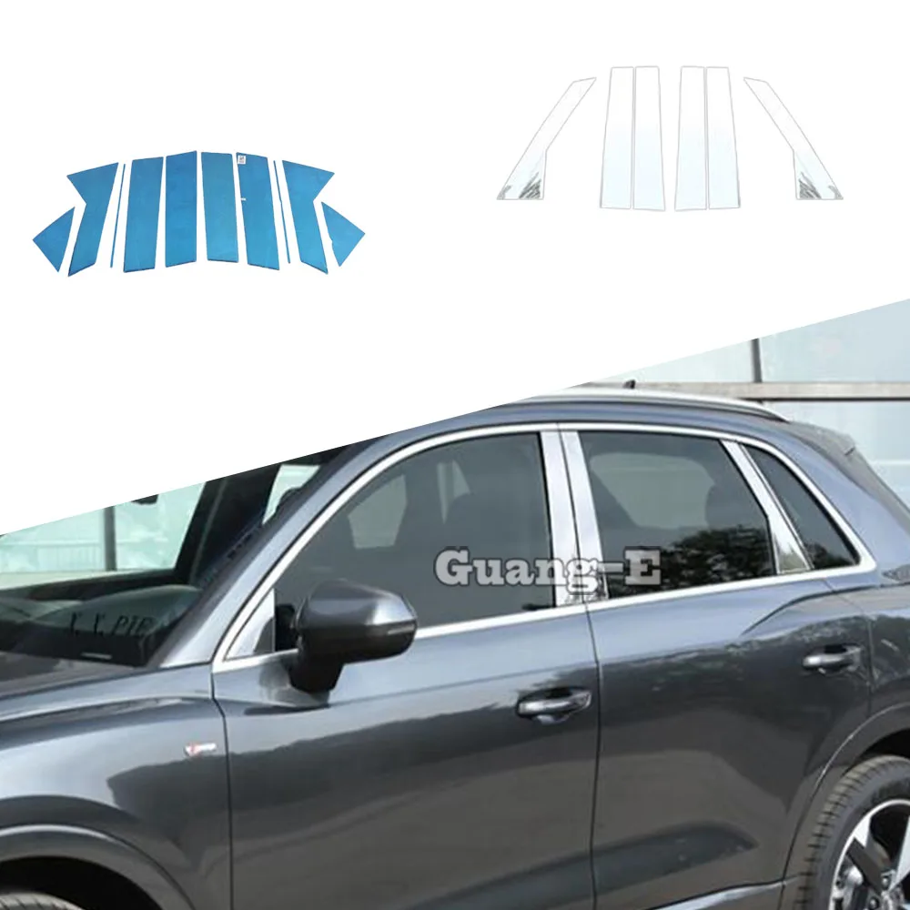 

For Audi Q3 F3 2018 2019 2020 2021 2022 Car Body Stick Stainless Steel Glass Window Garnish Pillar Middle Column Strip Trim Hood