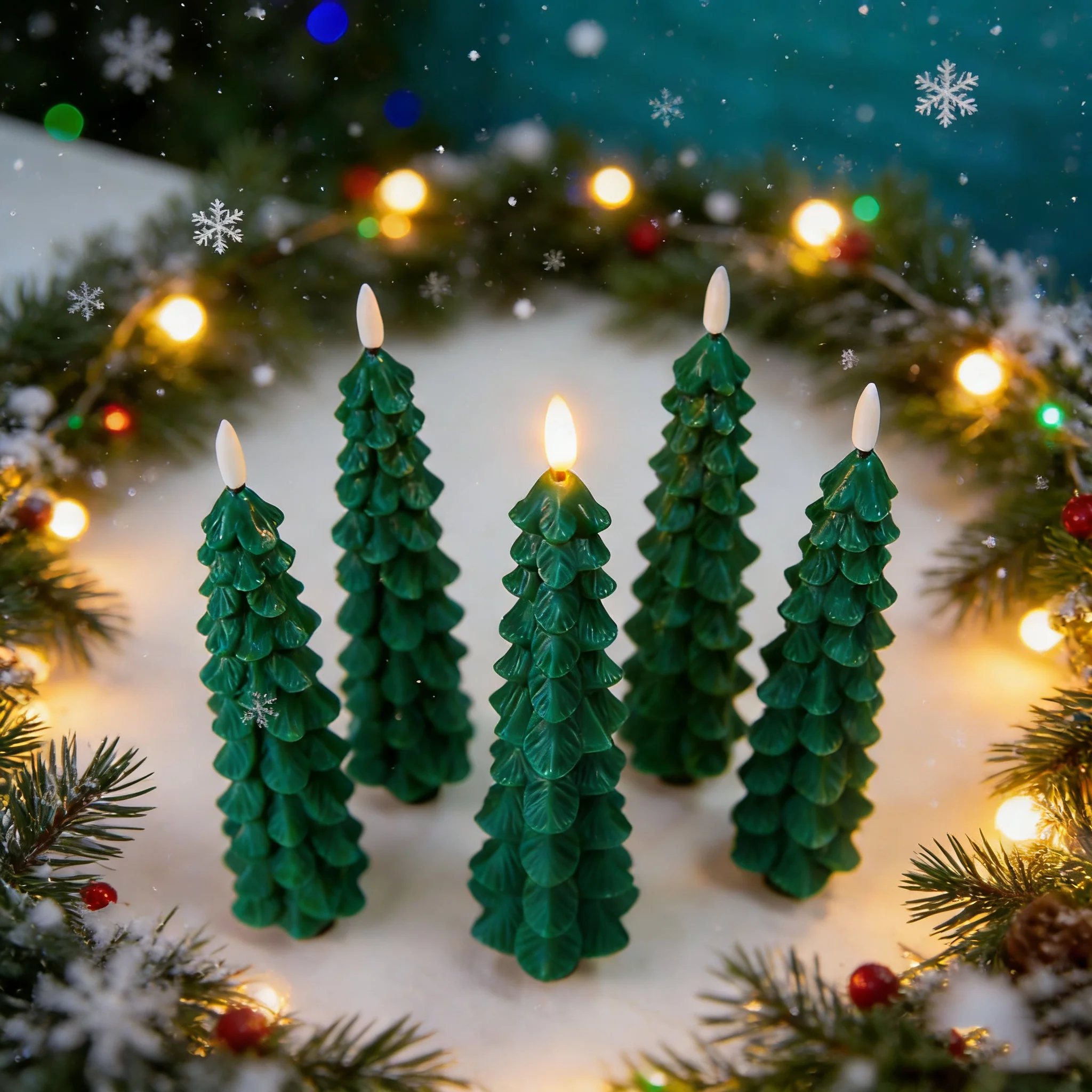 6pcs/2pcs Christmas Tree LED Flameless Candles Light with 3D Flame Wick Green LED Candlesticks Operated for Christmas Home Decor