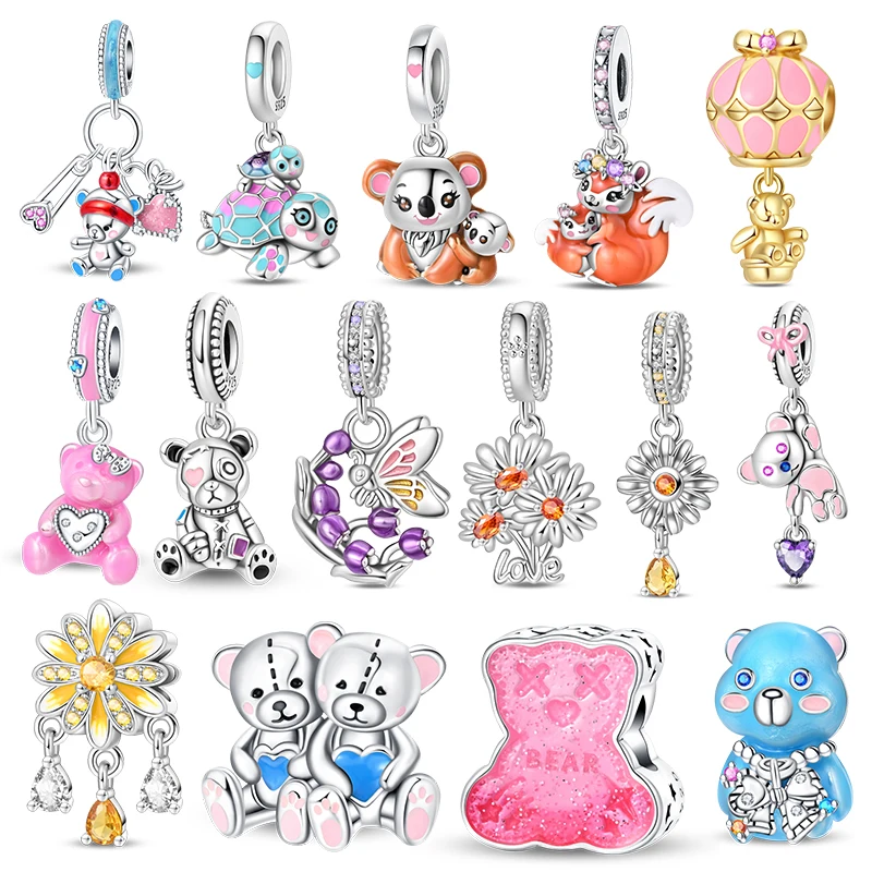 Charm 925 Silver Cute Little Bear Charms Beads Fit 3mm Original Bracelet Necklace For Women DIY Pendants Luxury Jewelry Gift New