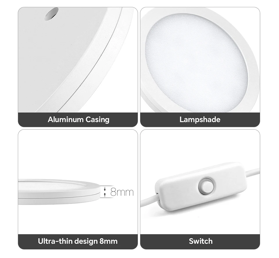 Small USB Power Round LED Night Light Button Switch LED Puck Ceiling Lights Reading Night Lamp Three Light Colors Available