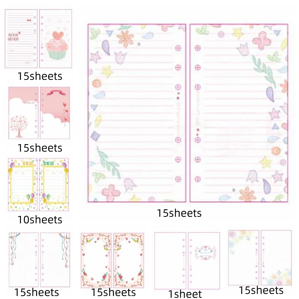 101Sheet A5 A6 A7 Loose-Leaf Refill Paper Flower Cake Inner Refill Spiral Binder Paper 6-hole Paper Stationery