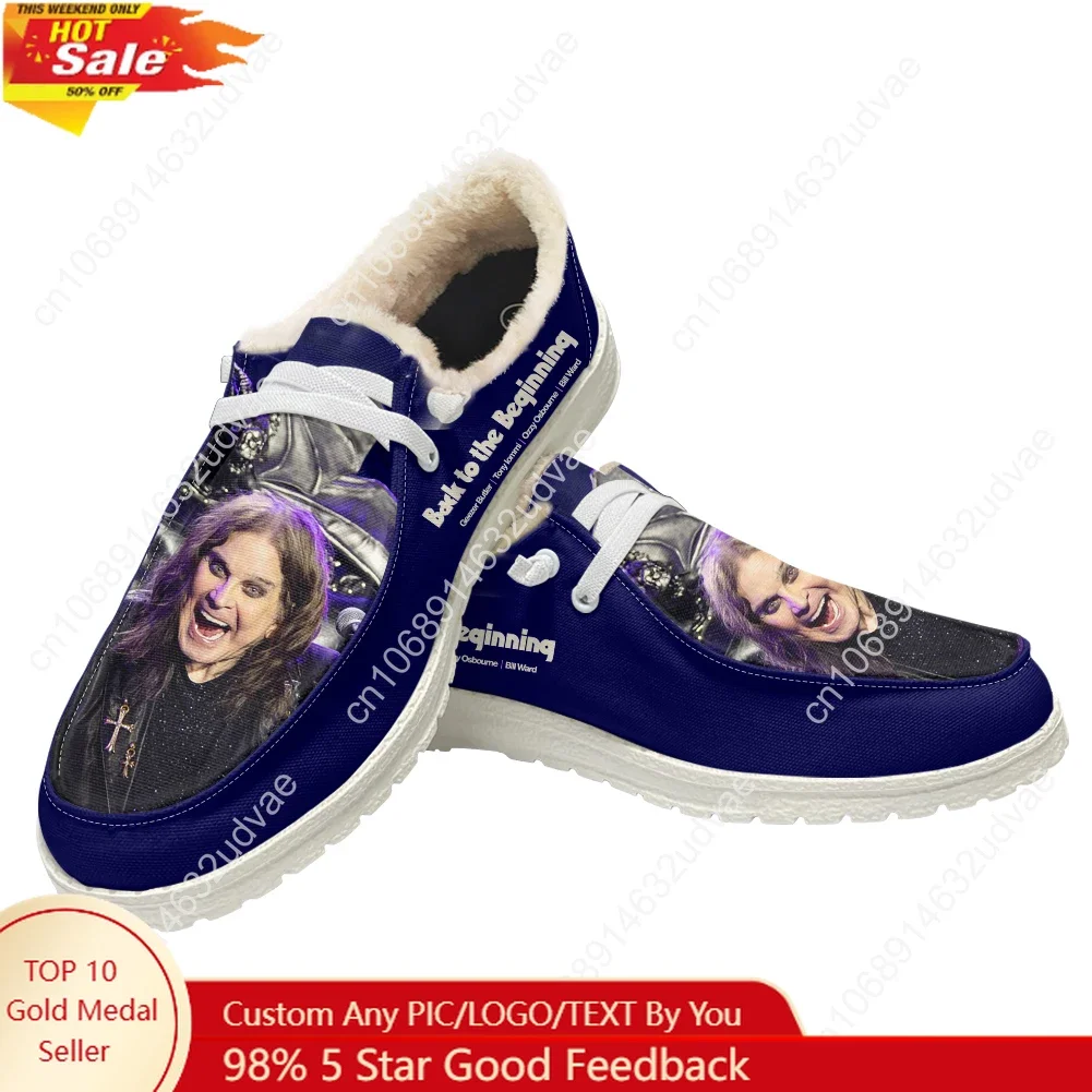 Плюшевые лоферы Ozzy Osbourne 1948-2025 для мужчин, женщин и молодежи, повседневные, на плоской подошве, в стиле Back To The Beginning, сохраняющие тепло, на заказ, белые