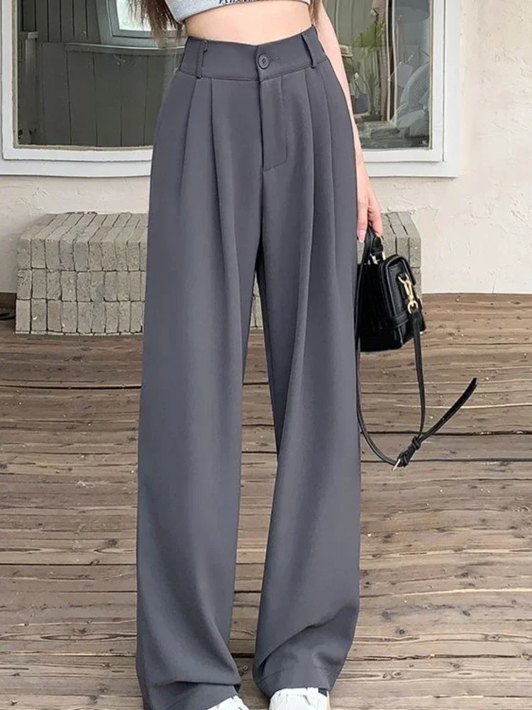 Women Suit Pant Clothing Elastic High Waist Straight Pants Casual Loose Solid Commuting Simple Plus Size Trousers Autumn Winter