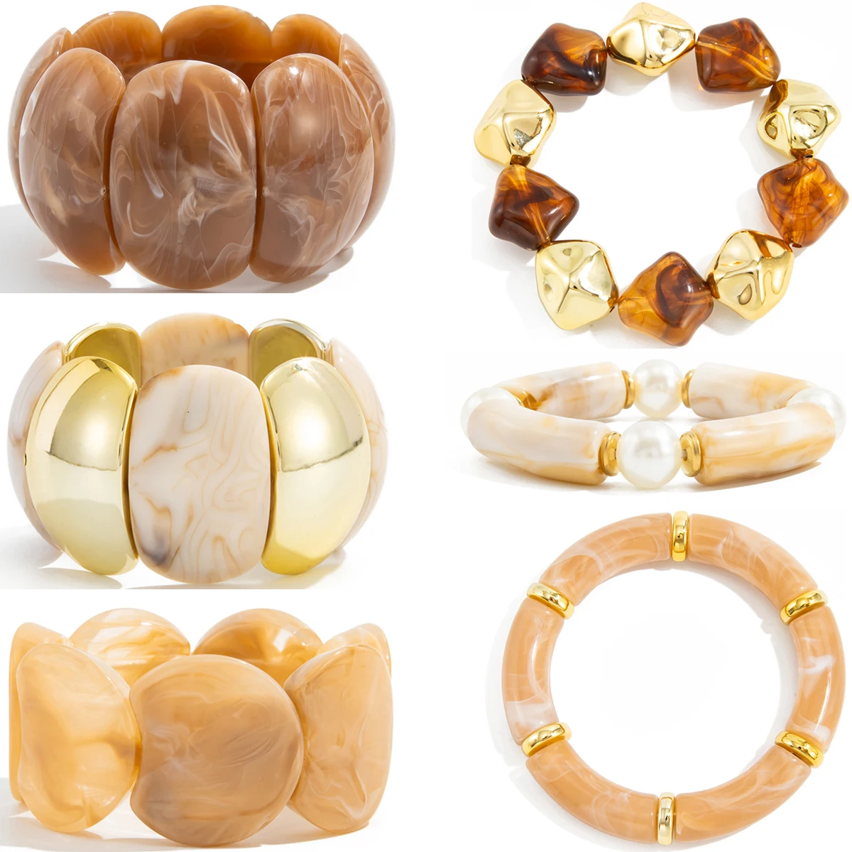 IngeSight.Z 6 Style Boho Punk Geometric Acrylic Resin Elasticity Bangles Women Vintage CCB Beads Bangle Bracelets Charm Jewelry - view 6