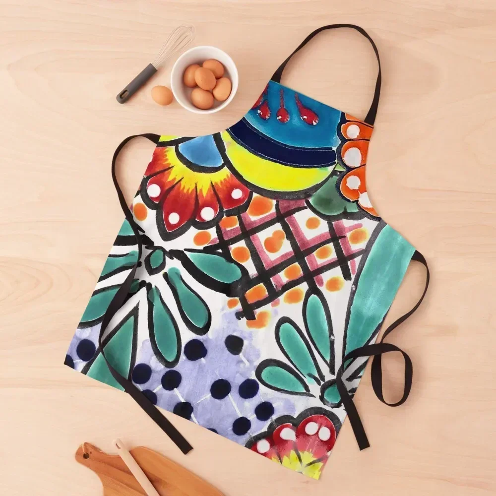 

Colorful Talavera, Yellow Accent, Mexican Tile Design Apron Customizable man chef uniform Kitchens Woman Dress Apron