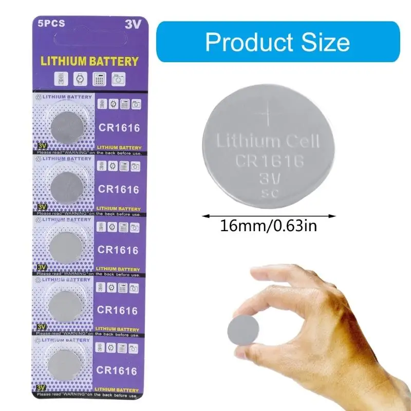 2025 ใหม่ 5PCS CR1616 3V ปุ่มลิเธียมแบตเตอรี่แบตเตอรี่สำหรับนาฬิกาเซ็นเซอร์อุณหภูมิเซ็นเซอร์ขวดน้ำตัวควบคุมระยะไกลของเล่นของเล่น