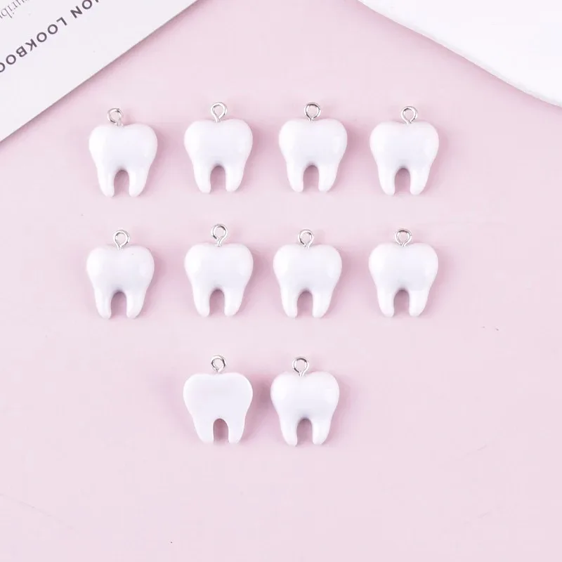 10Pcs Small White Tooth Resin Charms Cute Teeth Pendants DIY Accessories For Earrings Necklace Keychain Jewelry Making