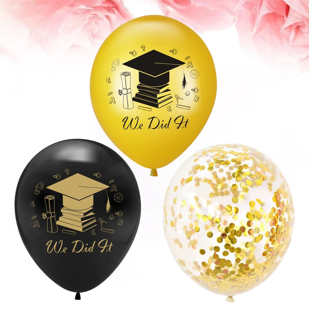 

15Pcs Graduation Season Balloons Set Gold Black Sequin Balloons Doctor Hat Printed Decorative Kit Graduation Celebration