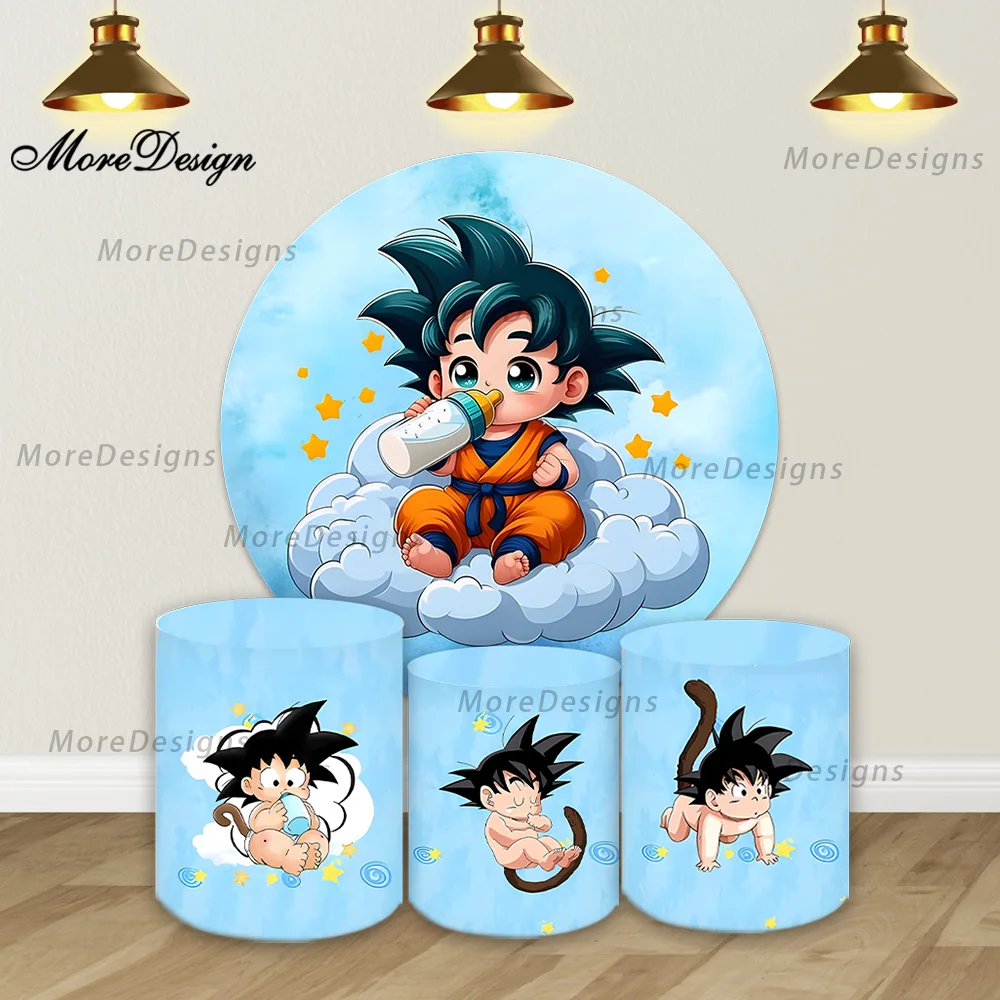 

Baby Goku Dragon Ball Theme Round Backdrop Covers Cylinder Covers Baby Shower Photo Background