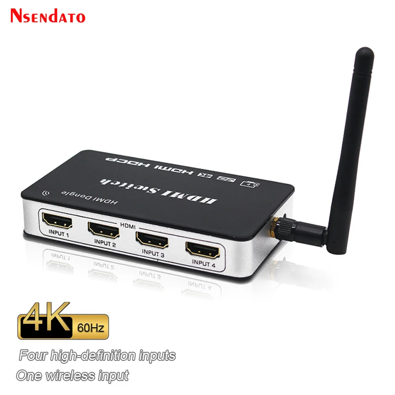 

4K HDMI Switch 4x1 HDMI Switcher 4 in 1 out 2.4G HDMI Wireless Display Receiver Dongle For DTS-HD/Dolby PS4 Smartphone TV PC DVD