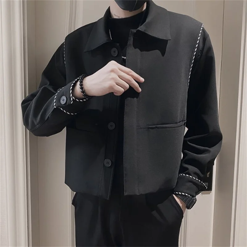 Y2K Spring Autumn Short Casual Jacket Man 2024 New Black Lapel Men\'s Clothing Coat Fashion Single-Breasted Outerwear Hombre