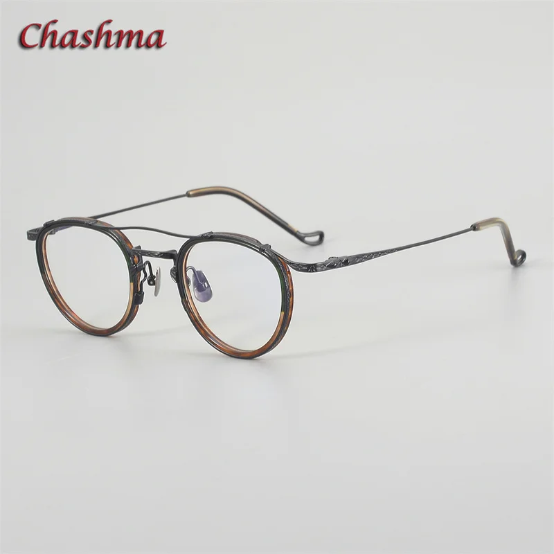 إطار نظارات طبية من تشاشما مصنوع من الأسيتات والتيتانيوم النقي، نظارات بصرية أنيقة مستديرة عصرية وخفيفة للغاية من Gafas #3