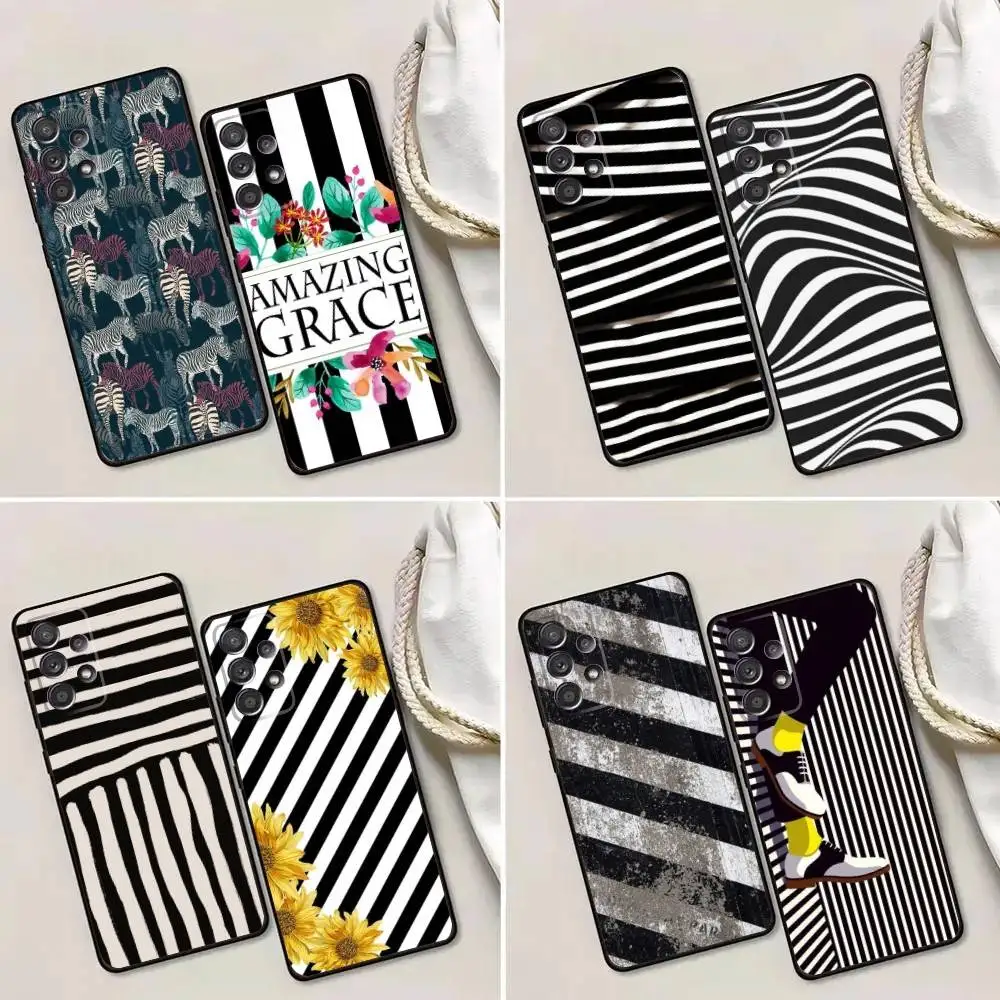 

Black White Stripes Phone Case For Samsung Galaxy A13,A21s,A22,A31,A32,A52,A53,A71,A80,A91 Soft Black Phone Cover