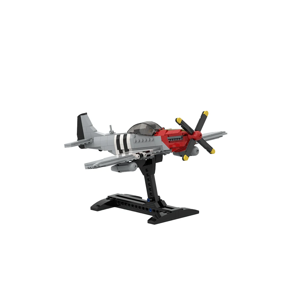 MOC WW2 Military Series P-51 Mustang Fighter Building Block Assembly Model Set DIY aircraft Bricks Toys  Kids Birthday Gifts