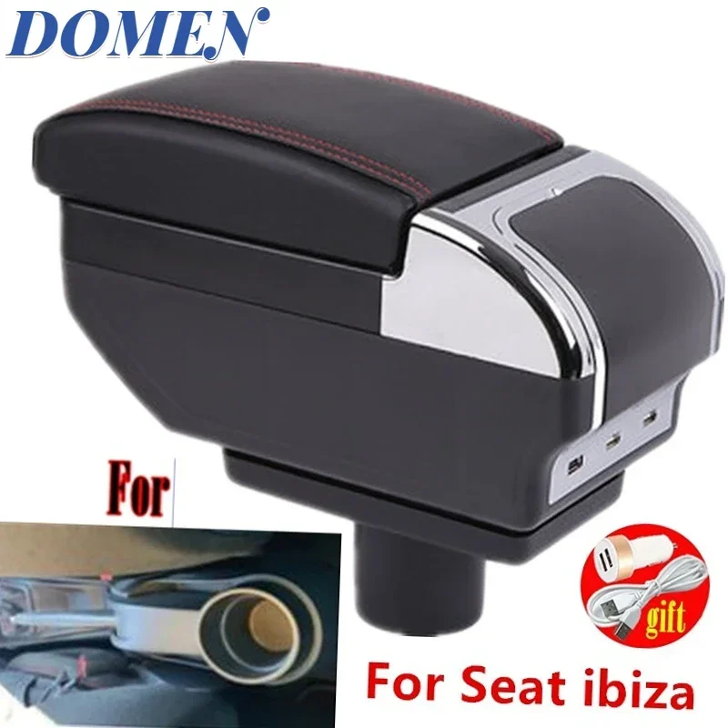 For Seat ibiza Armrest box Ibiza 6j Ibiza 6L central Store content Storage box with cup holder ashtray with USB interface