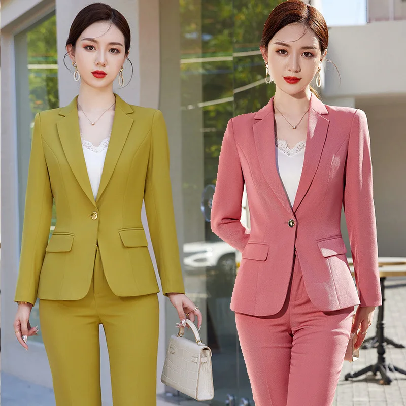 

2023 Business Suit Apricot New Bank Long Sleeve Slim-Fitting Suit Business Wear Temperament Goddess Style Ladies Leggings