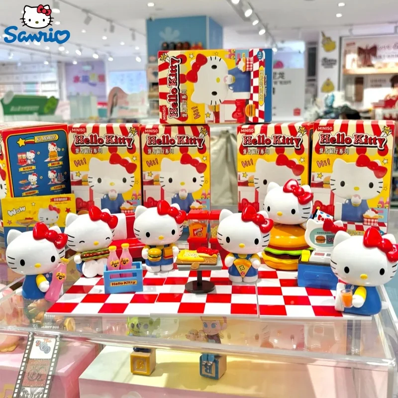 

Sanrio аниме слепая коробка игрушка Hello Kitty ретро ресторан серии милый кот котенок пицца бургер фигурка модель орнамент игрушка в подарок