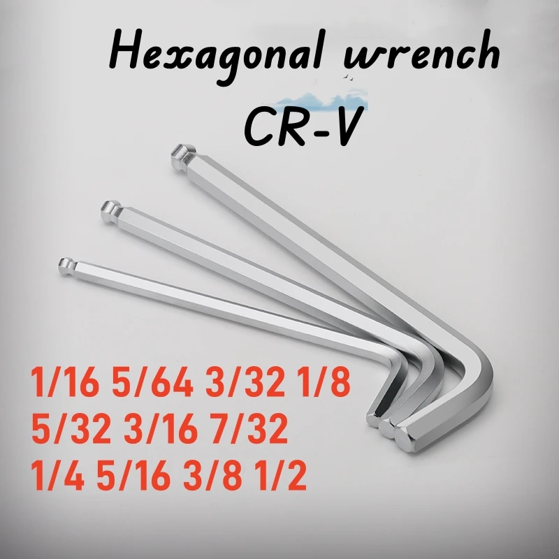 1-5pcs1/16 5/64 3/32 1/8 5/32 3/16 7/32 1/4 5/16 3/8 1/2 CR-V Nickel Plated British Extended Ball Head Internal Hexagonal Wrench