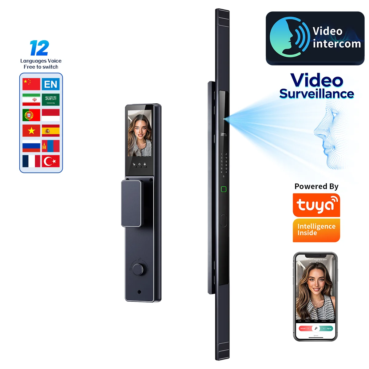 HanDaily WaterProof Video Intercom 3D Face Recognition App Remote Control Smart Lock Biometric Fingerprint Door Lock for Home