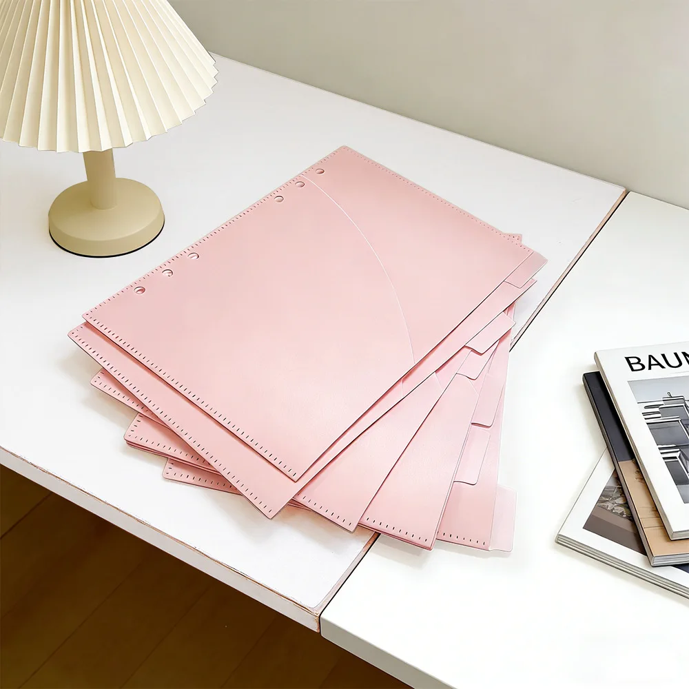 A6 Pink Binder Pockets Binder Folders for Notebook Divider Page Waterproof PVC Leaf Document Filing Bag