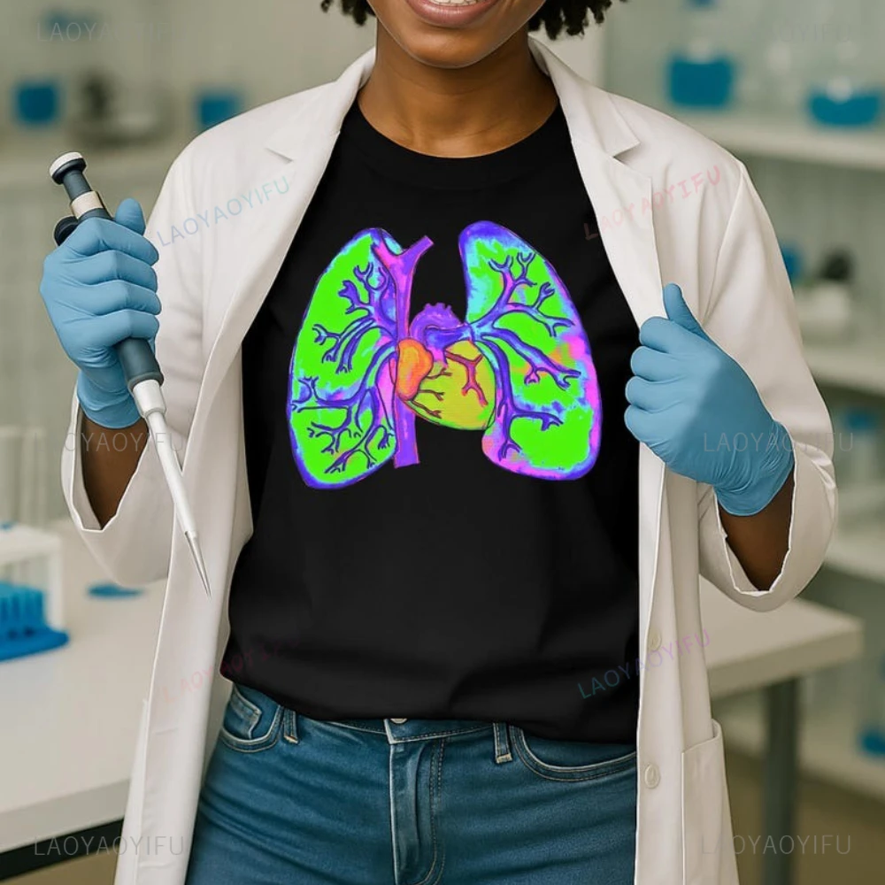 Neon Lungs Unique Medical Biology Gift Graphic T Shirts Eco-Friendly Tee Anatomy Science Tshirt Woman Man Summer Cotton Tops