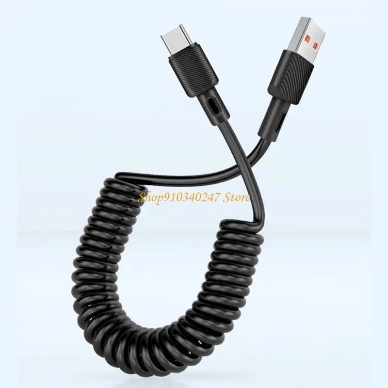 Q22A Spring Enrollado USB a USB C Cable datos Cable carga rápida Línea cable carga para oficinas domésticas