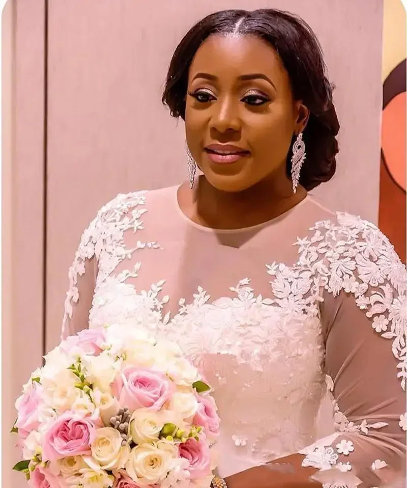 Flavinke Customized Plus Size Wedding Dresses Mermaid Robe De Mariage Lace Appliques Long Sleeves South African Bridal Gowns