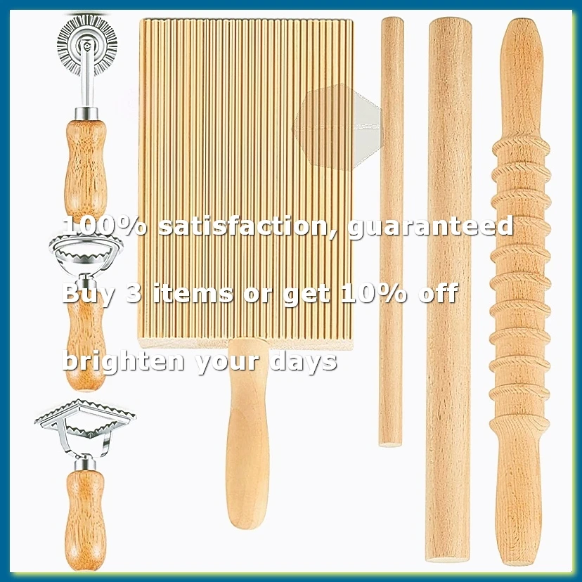 7 Pcs Pasta Making Tool, Wood Gnocchi Board with Ravioli Stamp and Rolling Pin Set, Pasta Maker for Homemade Pasta