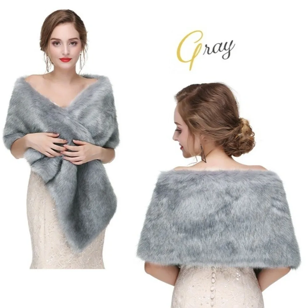 أنيقة بلون أفخم شال الكورية نمط لينة عباءة فو الفراء والأوشحة الدفء الرقبة التفاف العروس الكتف وهمية طوق الزفاف
