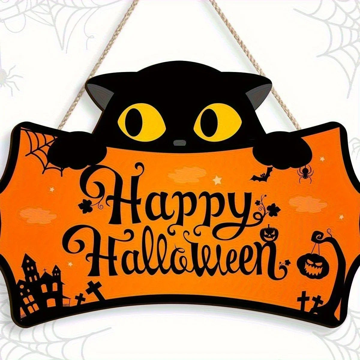 Ein 2D-Halloween-Holz-Fledermaus-Türschild für Heimdekoration, kreatives Schild zum Aufhängen, für den Großhandel. – Detail 4