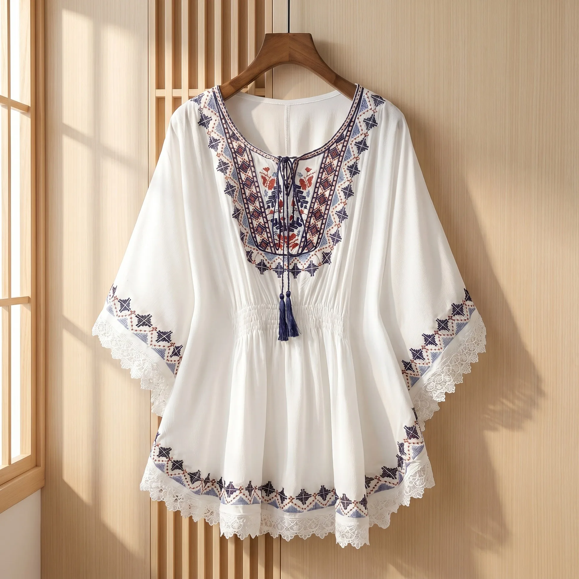 Loose Fit Round Neck Top with Midi Length Casual Drop Shoulder Sleeve Floral Pattern Japanese Korean Spring Women Swimsuit