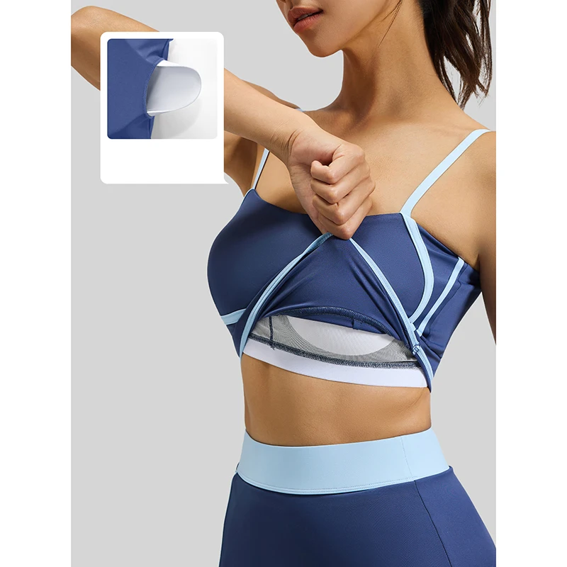 Summer New Women Sexy Racerback Yoga Bra with Removable Pads Lightweight Breathable Sports Bra for Pilates Fitness