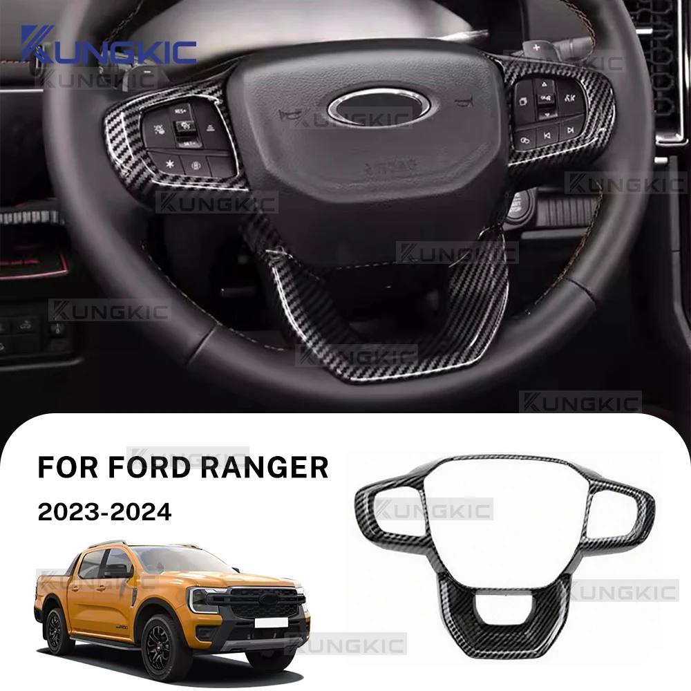 

Для Ford Ranger Wildtrak T9 2023 2024 автомобильный руль рамка панель крышка аксессуары для интерьера ABS карбоновый узор