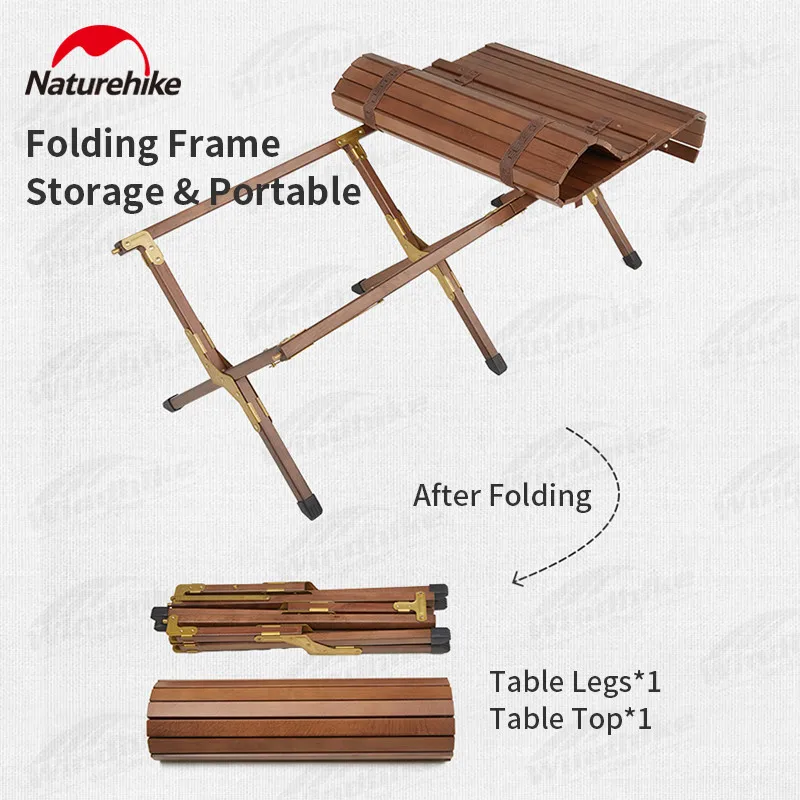 

Naturehike Portable Folding Egg Roll Camping Table Black Walnut Picnic BBQ Outdoor Table 30kg Bearing Weight With Carry Bag